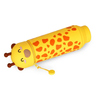 Gelbes Schlampermäppchen in Giraffenform mit Reißverschluss und niedlichem Gesicht.