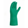 Grüne Nitril-Gummihandschuhe mit Gitterprofil für sicheren Halt und extra langen Schnitt.