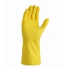 Gelber Gummihandschuh aus Naturlatex mit langer Ausführung und Gitterprofil für besseren Grip.