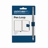 Indigo Stiftehalter Pen Loop in Packung, mit abgebildetem Stift und Notizbuch-Symbol.