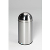 Edelstahl Abfalleimer mit Einwurfklappe und abnehmbarem Kopfteil, mattiert.