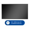 Professionelles 75-Zoll-Display mit Halterung und Installationsservice abgebildet.