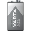 9V Lithium-Batterie in silberner Verpackung mit aufgedruckter Bezeichnung und Logo.