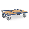 Transportwagen mit Holzwerkstoffplatte, 2 Lenk- und 2 Bockrollen, in seitlicher Ansicht.