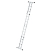 Teleskopleiter mit 10 Stufen, in aufrechter Position, aus Aluminium mit stabilen Holmen.
