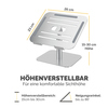 Notebookständer aus Aluminium in Silber mit höhenverstellbarer und neigbarer Plattform.