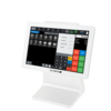 Touchscreen-Registrierkasse Olympia TS10 in Weiß mit eingebautem Scanner und grafischem Bonlogo.