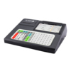 Olympia Registrierkasse K200 Plus mit Flachtastatur und grafischem Bonlogo in Seitenansicht.