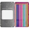Buntstifte in glitzerndem Design, verpackt in einem metallischen Etui, mit 12 Farben.