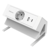 Weiße Tischsteckdosenleiste mit einer Steckdose und USB-Anschluss in einem kompakten Design.