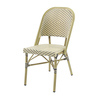 Stapelbarer Bistrostuhl in klassischem Design aus Polyrattan in Weiß und Schwarz.