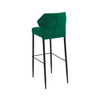 Barhocker in grüner Velours-Optik mit markanter Rückenlehne und schwarzen Beinen.