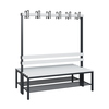 Umkleidebank mit Schuhrost und 12 Doppelhaken aus Kunststoff und Stahl, 1500 x 1716 x 770 mm.