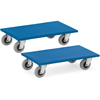 Zwei blaue Transportroller mit Rutschschutzbelag und jeweils vier Rollen.