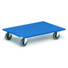 Blaue Transportrolle mit Plattform aus Sperrholz und Rutschschutzbelag, Tragfähigkeit 500 kg.