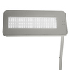 Weiße Stehleuchte mit flachem Lampenschirm und integrierten LEDs auf einer drahtlosen Stange.