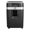 HP Aktenvernichter Pro Shredder Auto 200MC in Schwarz mit transparentem Sichtfenster und Rollen.