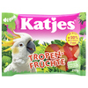 Beutel mit Katjes Fruchtgummi Tropen-Früchte, 210 g, mit einem Kakadu und tropischer Darstellung.