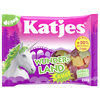 Vegane Fruchtgummis in Verpackung mit bunten Formen und einem Einhorn-Motiv.