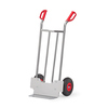 Aluminium Sackkarre mit rotem Griff, luftgefüllten Reifen und anschraubbarer Schaufel.