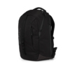 Schwarzer Schulrucksack mit sportlichem Design und mehreren Fächern, seitliche Ansicht.