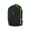Schatten und grüne Seitenansicht eines Satch Schulrucksacks mit neonfarbenen Details.