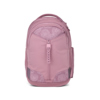 Rosa Schulrucksack mit floralem Muster und frontalem Reißverschluss.