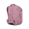 Schulrucksack in Rosa mit floralem Muster und seitlicher Zugriff auf das Hauptfach.