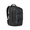 Satch Schulrucksack in Schwarz mit grafischem Innenfutter, Seitenansicht.