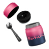 Thermo Lunchbox in Pink und Dunkelblau mit auslaufsichertem Deckel und Löffel.