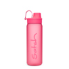 Pinkfarbene Sport-Trinkflasche von Satch mit Schraubverschluss und Henkel.
