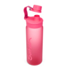 Sport-Trinkflasche in pink mit Schutzkappe und ausklappbarem Trinkverschluss.
