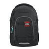 Schwarzer COOCAZOO Rucksack mit buntem Patch und Anhänger, dekorativ und individualisierbar.