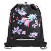 Schwarzer Sportbeutel mit buntem Floral-Muster und Kordelzugverschluss.