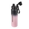 Edelstahl-Trinkflasche in Farbverlauf von Schwarz zu Rosa mit Drehverschluss und Handschlaufe.