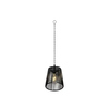 Schwarze Solar-Hängeleuchte mit korbartigem Design und durchsichtiger Lichtquelle.