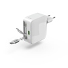 Schnellladegerät mit ausziehbarem USB-C-Kabel für bis zu zwei Geräte gleichzeitig.