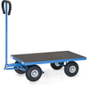 Blauer Handwagen mit wasserfester Ladefläche, Deichsel und vier Rädern.