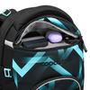 Schulrucksack COOCAZOO BYTE mit offenem Hauptfach, in dem ein Laptop und Zubehör sichtbar sind.