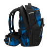 Schulrucksack COOCAZOO BYTE Electric Ice in seitlicher Ansicht mit blauen geometrischen Mustern.