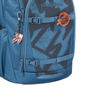 Blauer COOCAZOO Schulrucksack EVERY mit Graffiti-Muster und Dekorationselement, wie Schuh-Anhänger.