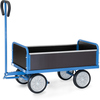 Handwagen aus Stahl mit wasserfester Ladefläche und Lenkung, blau mit schwarzen Seitenwänden.
