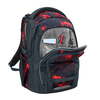 Schulrucksack PORTER Broken Black mit offener Fronttasche und sichtbarem Innenteil in rot und grau.