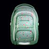 Schulrucksack in Mintgrün mit Punkten und reflektierenden Flächen, Vorderansicht.