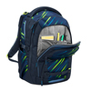 Schulrucksack COOCAZOO PORTER in Fast Lime mit geöffnetem Hauptfach und eingeräumtem Inhalt.