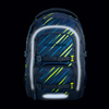 Schulrucksack COOCAZOO PORTER in Dunkelblau mit grünen Streifen und reflektierenden Elementen.