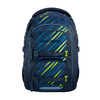 Schulrucksack COOCAZOO PORTER in Blau mit gelb-grünen Streifen und mehreren Fächern.