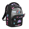 Schulrucksack COOCAZOO PORTER Floral Artnight mit geöffneter Fronttasche und buntem Design.
