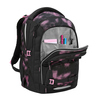 Schulrucksack COOCAZOO PORTER in Pink mit offenem Frontfach und Inhalt.