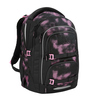 Schulrucksack in Pink und Schwarz mit mehreren Fächern und reflektierenden Elementen.
